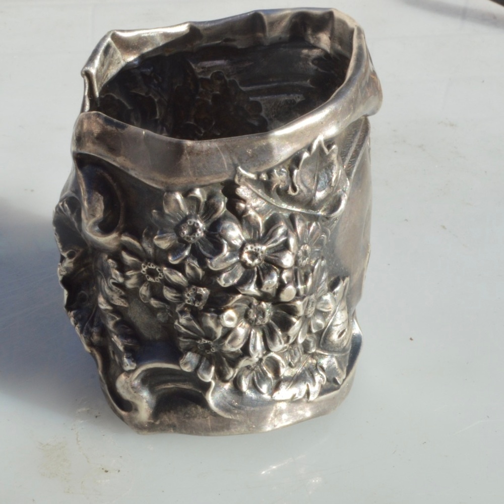 Antique Art Nouveau Floral Silver Plate Bracelet Victorian Wide Repoussé Baroque - Picture 6 of 8